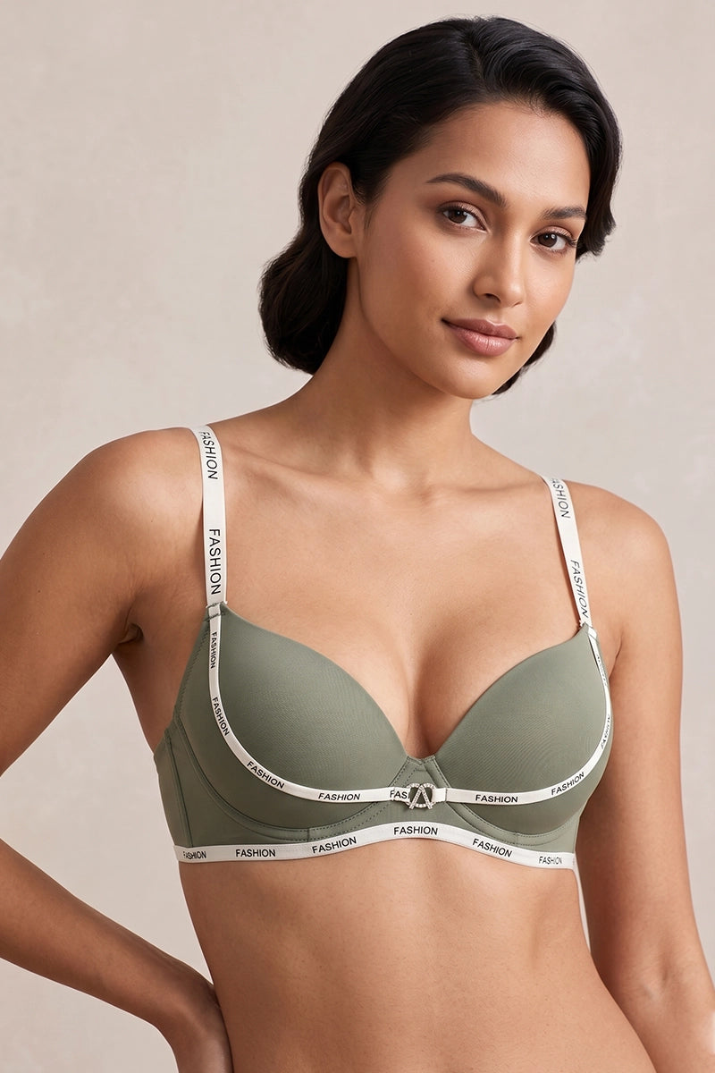 Seamless Foam Padded Olive Green Bra Set